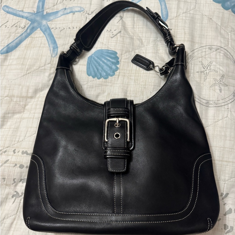 Coach Black Shoulder Bag with Silver Buckle